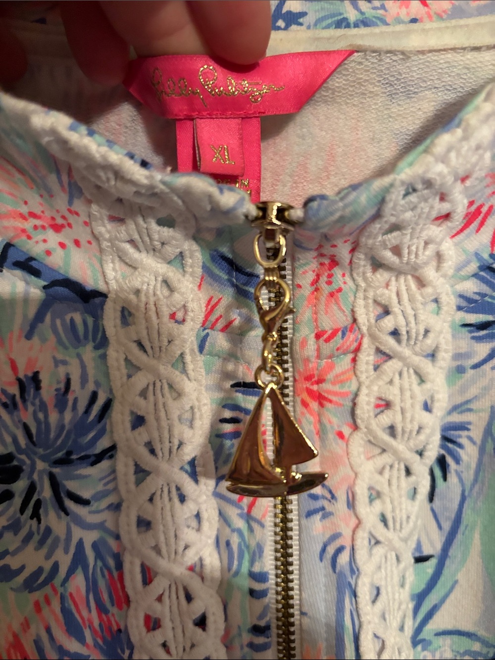 Lilly Pulitzer Blue, Pink and White Sailboat Print Popover - Picture 2 of 5